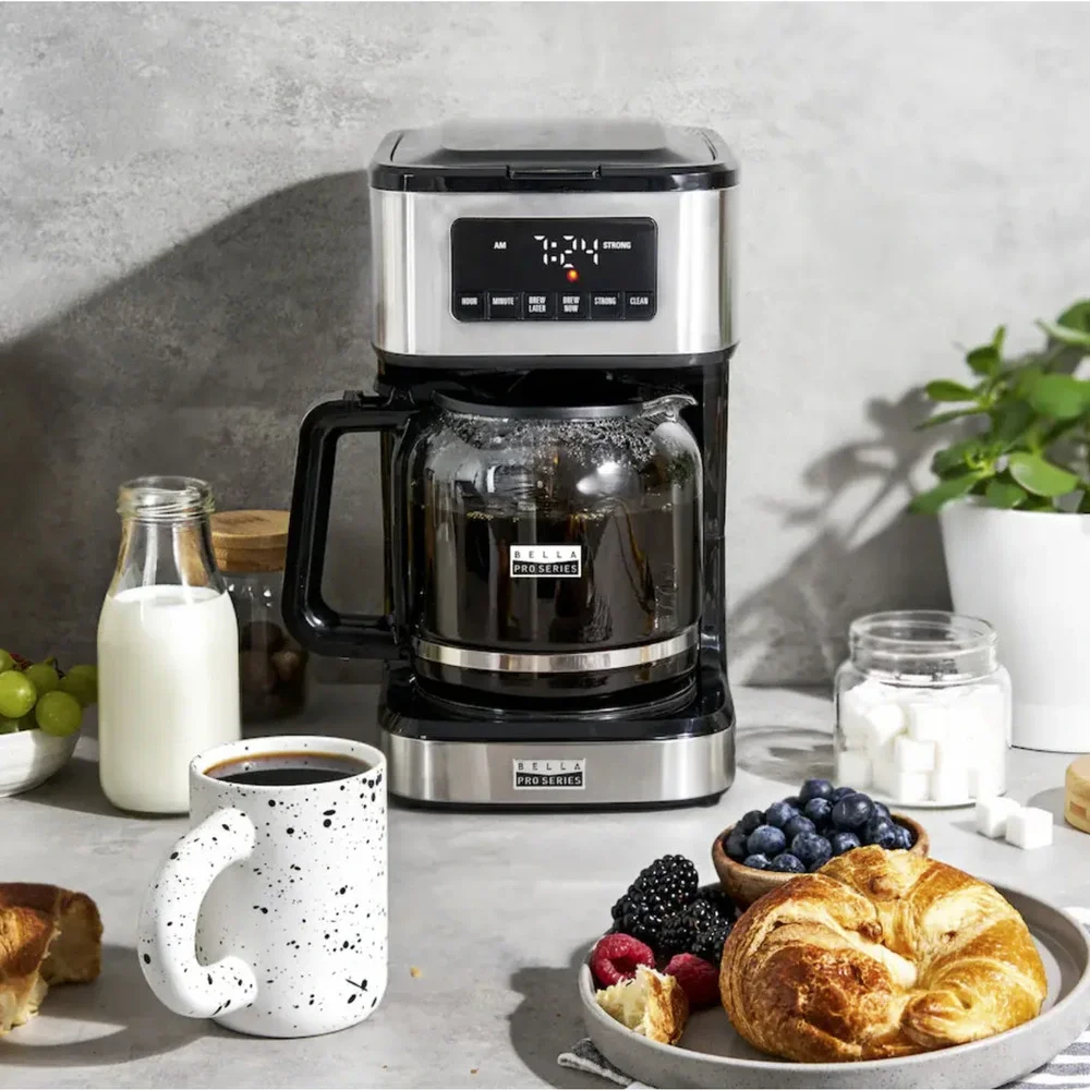 bella PRO 12-Cup Programmable Coffee Maker Stainless Steel Black LED Screen NEW